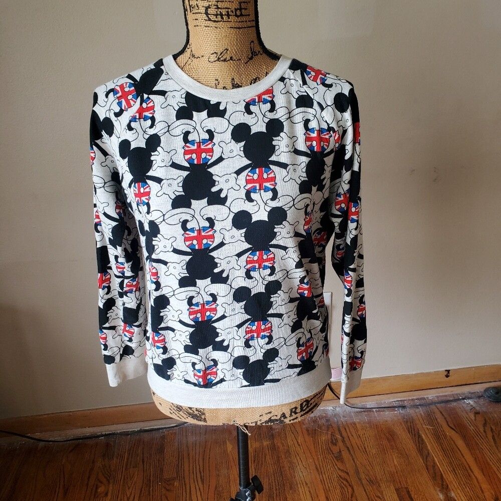 Disney White Multicolored Mickey Mouse Graphic Print Crew Neck Sweater Small